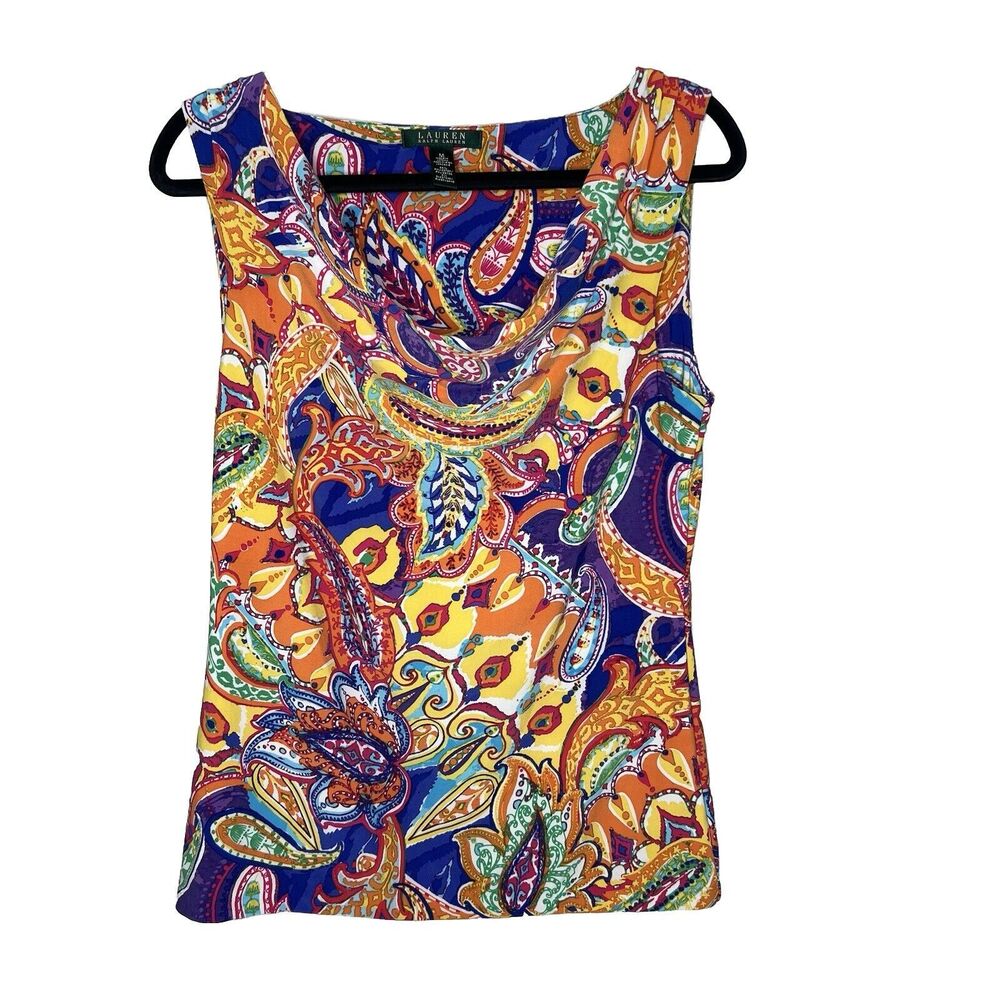 Lauren Ralph Lauren Top Blouse Women's Medium Multicolor Paisley Boho Festival